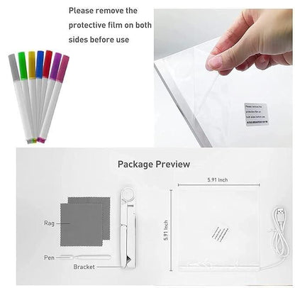 3D LED Light Glass Acrylic Writing pad(with pens & stand)